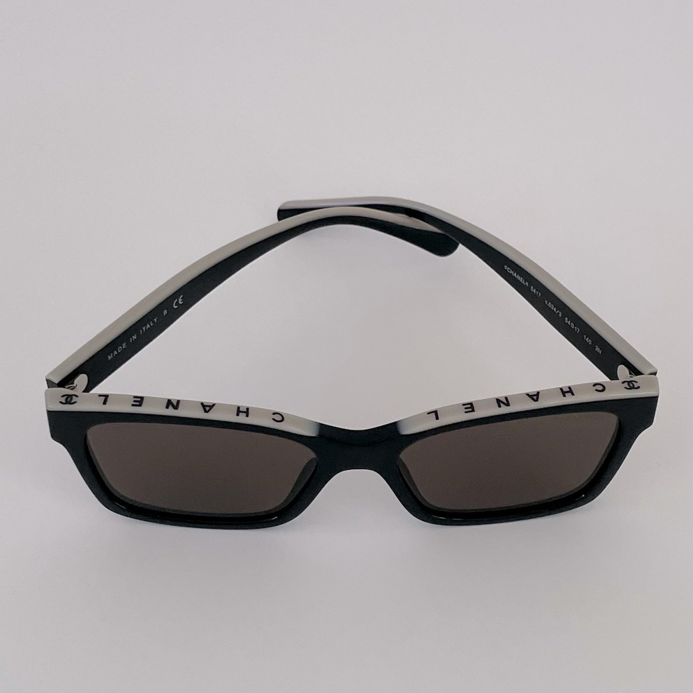 Chanel Sunglasses Black & Beige Square Frames with Black Leather Case